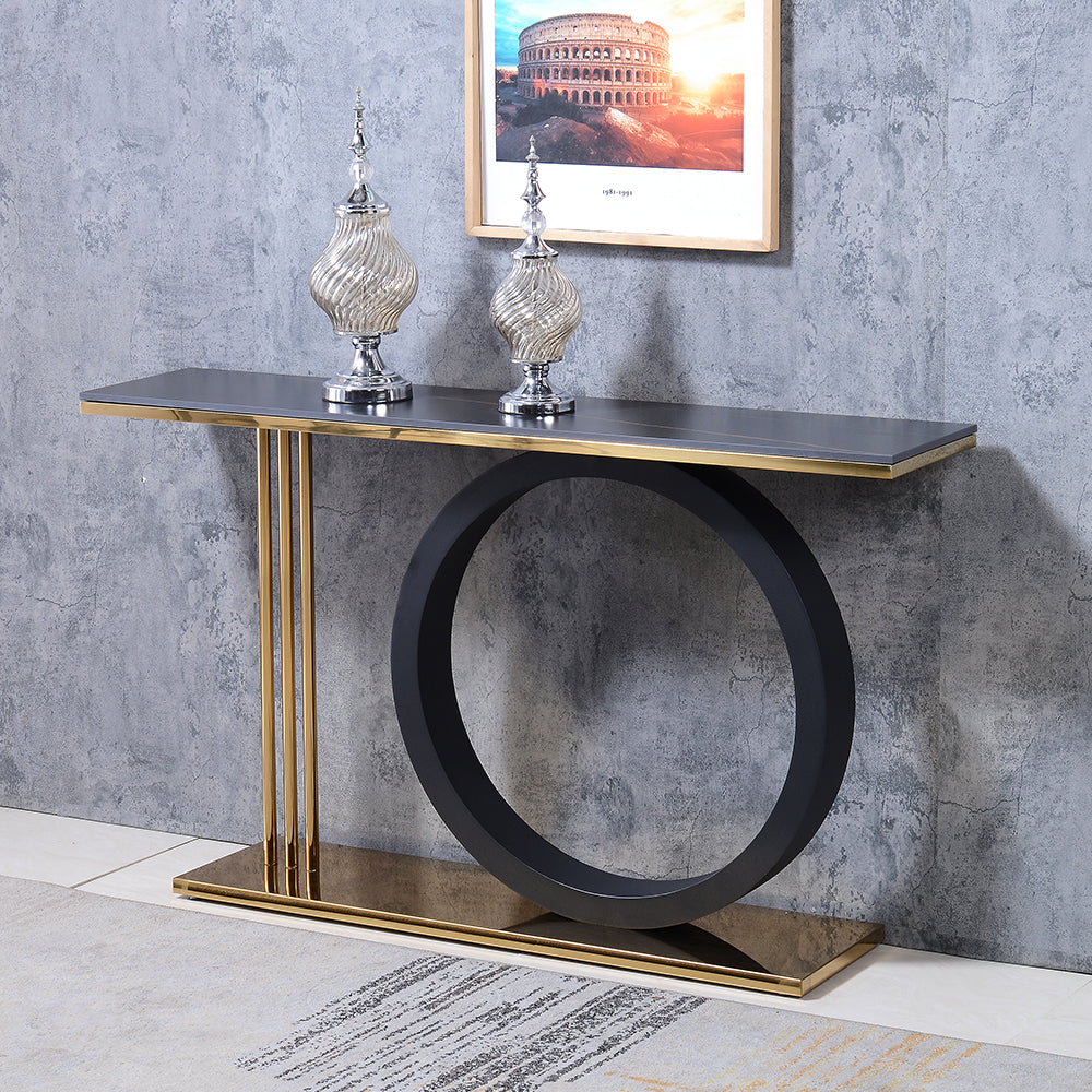 1400mm Post Modern Black Geometry Console Table Sintered Stone Top Stainless Steel Frame