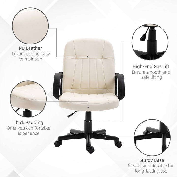 HOMCOM Swivel Executive Office Chair Home Office Mid Back PU Leather Computer Desk Chair for Adults with Arm