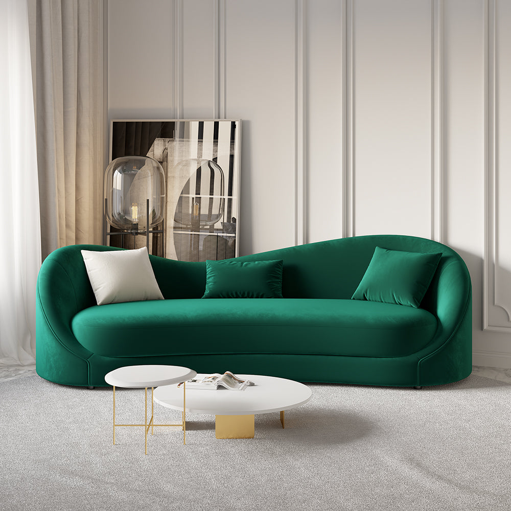 Luxury Green Velvet Upholstered Sofa 3-Seater Sofa Solid Wood Frame 2130mm Sofa