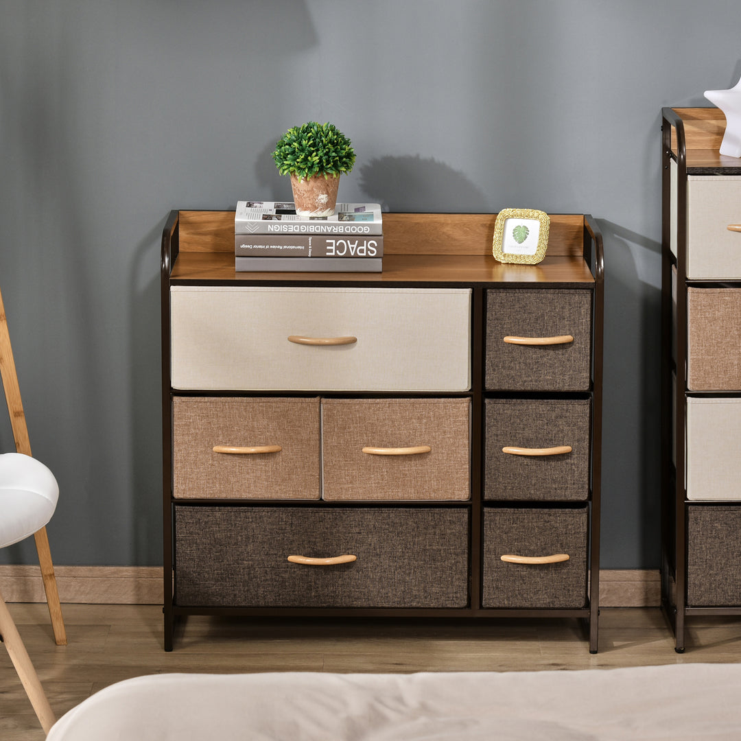 Dresser Fabric Drawers w/ 7 Linen-Feel Foldable Drawers & Metal Frame for Storage in Dining & Living Room