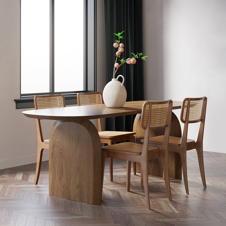 Oval Dining Table Solid Wood Top & Pedestals for 6 Tintica Japandi