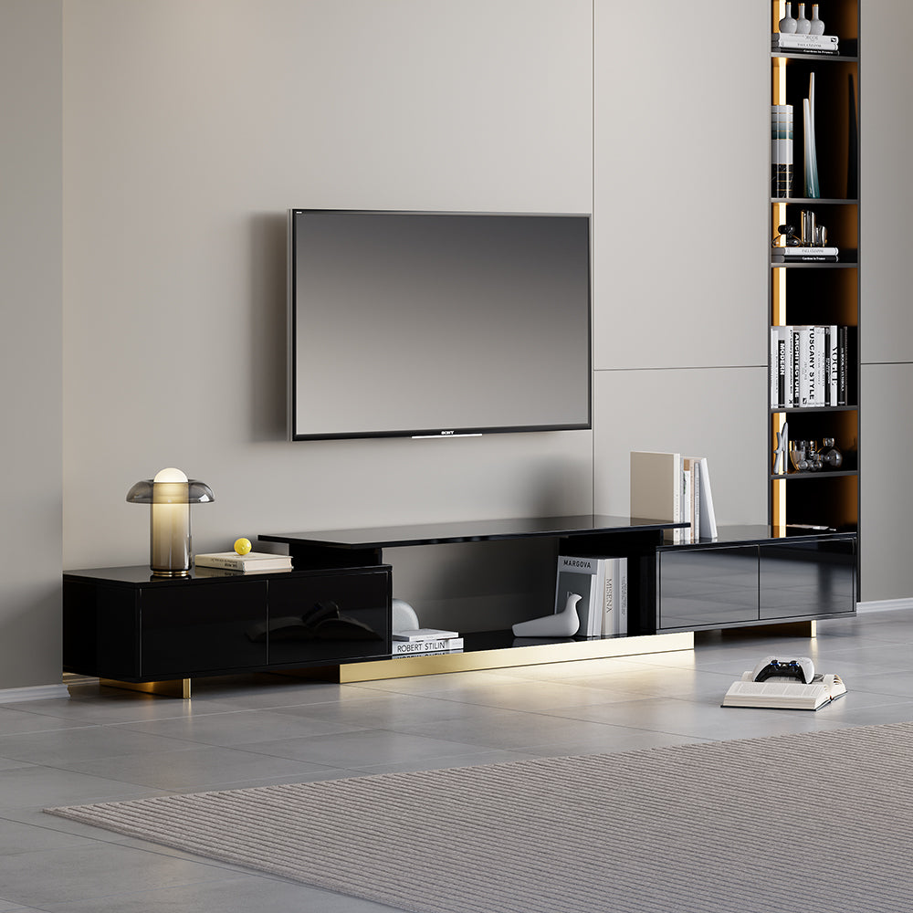 Homary Mordelle Modern Rectangle Glossy Black Extendable TV Stand Storage for 65 to 85 inch TV