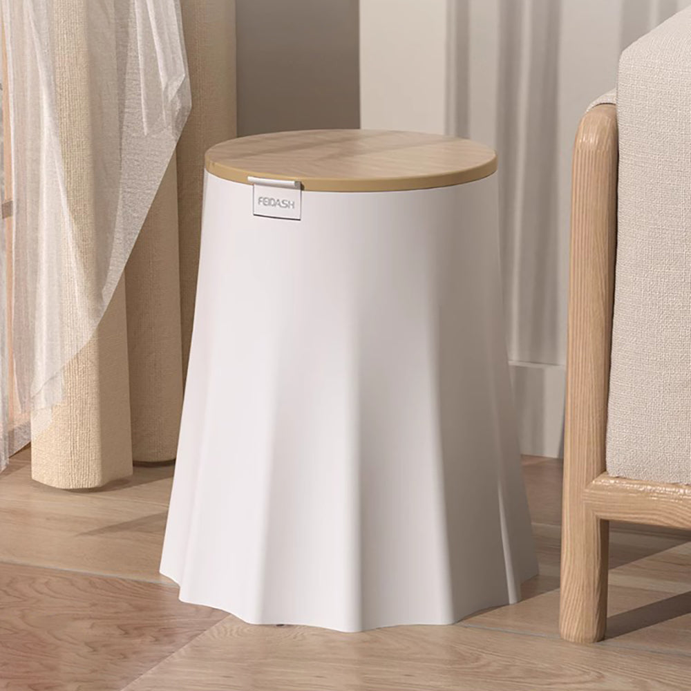 Plastic White Tree Stump Rubbish Bin with Wood Grain Lid for Bathroom