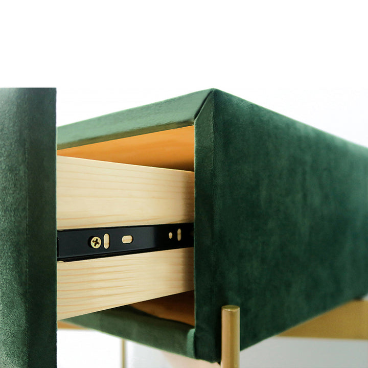 Green Bedroom Bedside Table with Drawer Velvet Upholstered and Stainless Steel Base