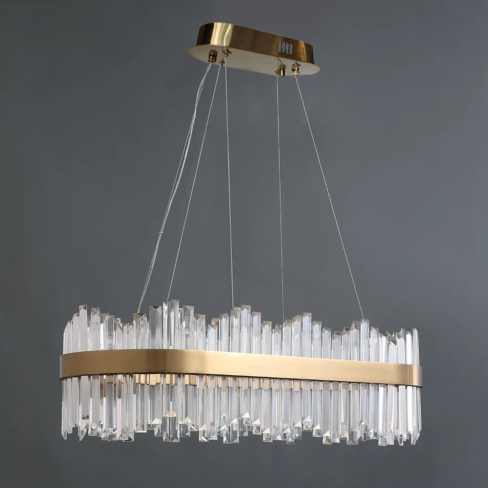 Crystina Modern Oval LED Crystal Kitchen Island Light Brass with Tubes Shaped