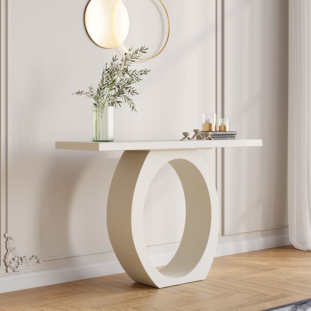 1000mm Modern White Console Table with Circle Base White Wooden Entryway Table