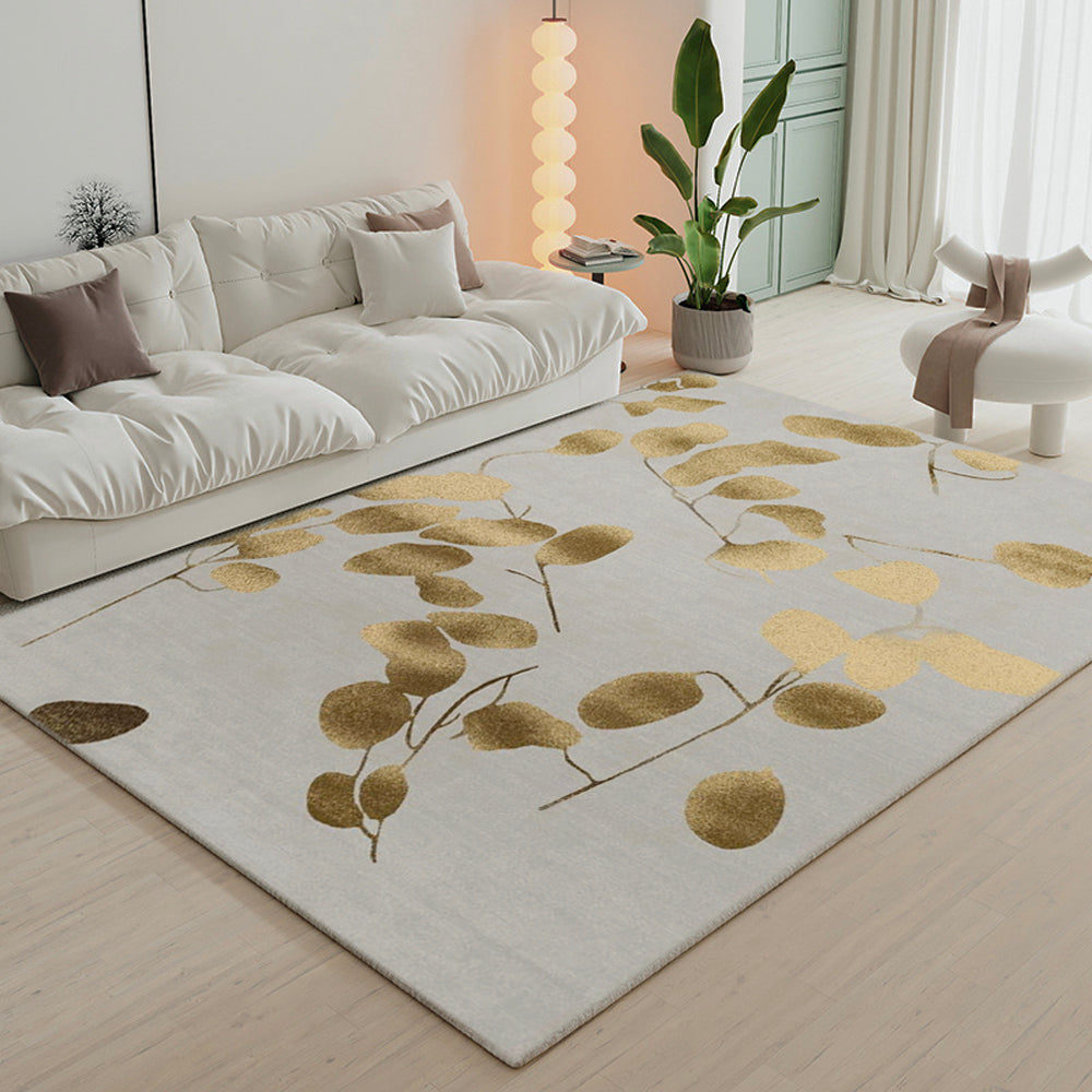 900mm x 1500mm Modern Rectangle Area Rug with Gold Leaves Patter Nylon Rug