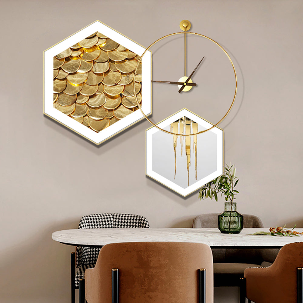 3Pcs Modern Geometric Wall Clock Decor Set Canvas Painting Wall Art with Aluminium Frame