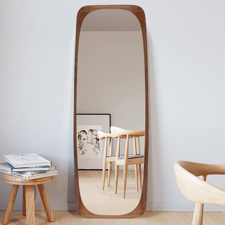 Mid-Century Rectangle Walnut Full Length Leaning Floor Mirror Wood Frame 1750mm x 500mm