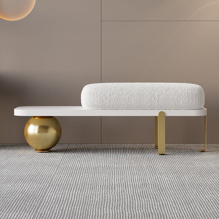 Ball design Entryway Bench Wooden Furniture with Abstract Metal Legsin White & Gold (1200mm Wide)