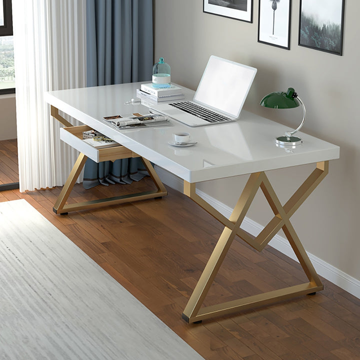 1200mm Modern Rectangular White Writing Desk Metal Base Wooden Home Office Desk with Drawer