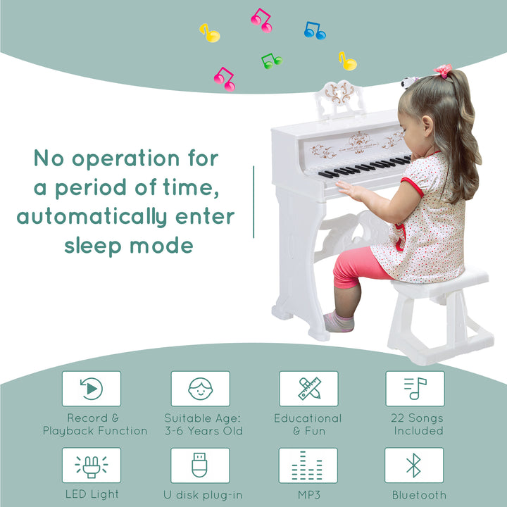 37 Keys Kids Piano Mini Electronic Keyboard Light Kids Musical Instrument Educational Game Children Grand Piano Toy Set w/Stool & Microphone