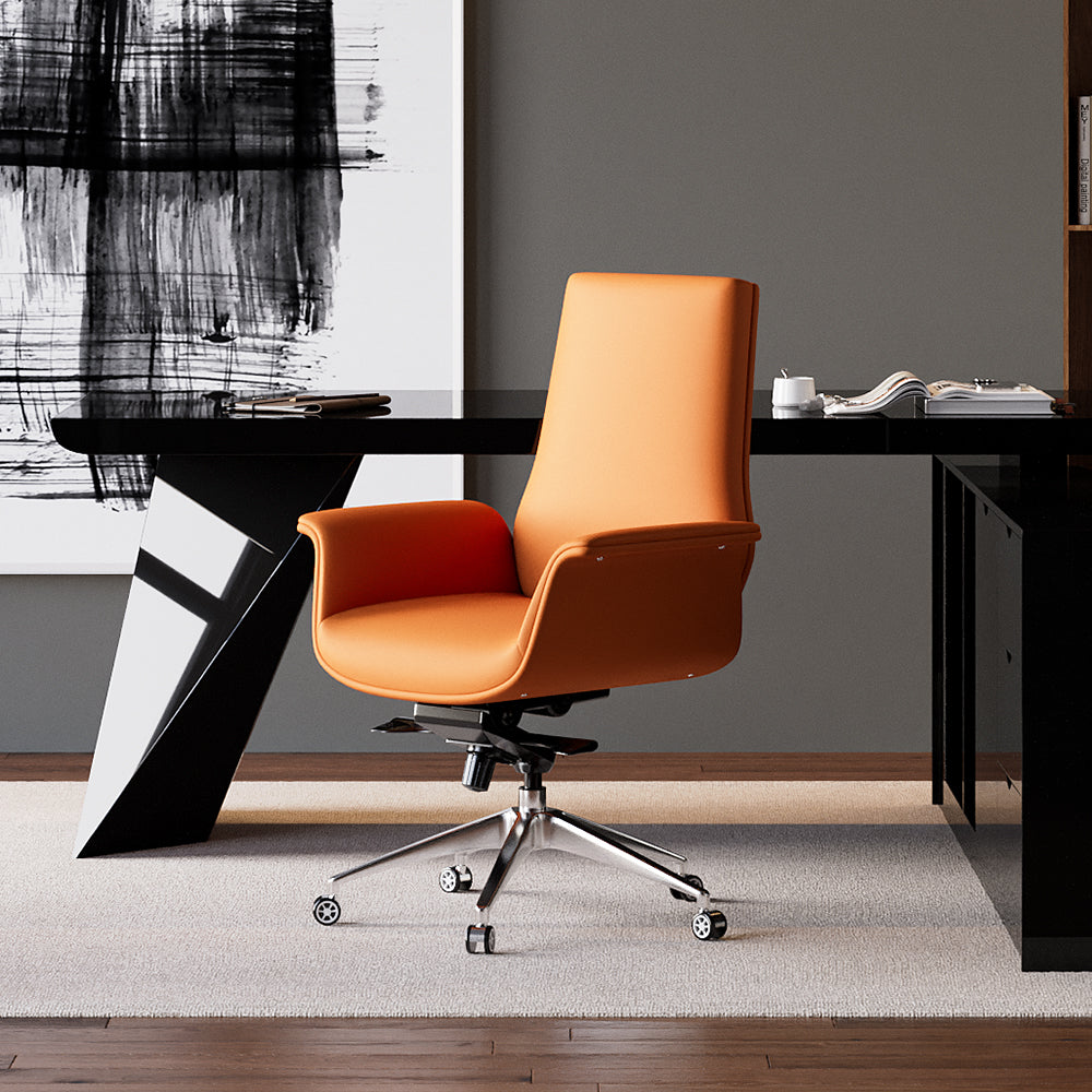 Orange Office Chair for Desk Upholstered PU Leather Swivel Task Chair