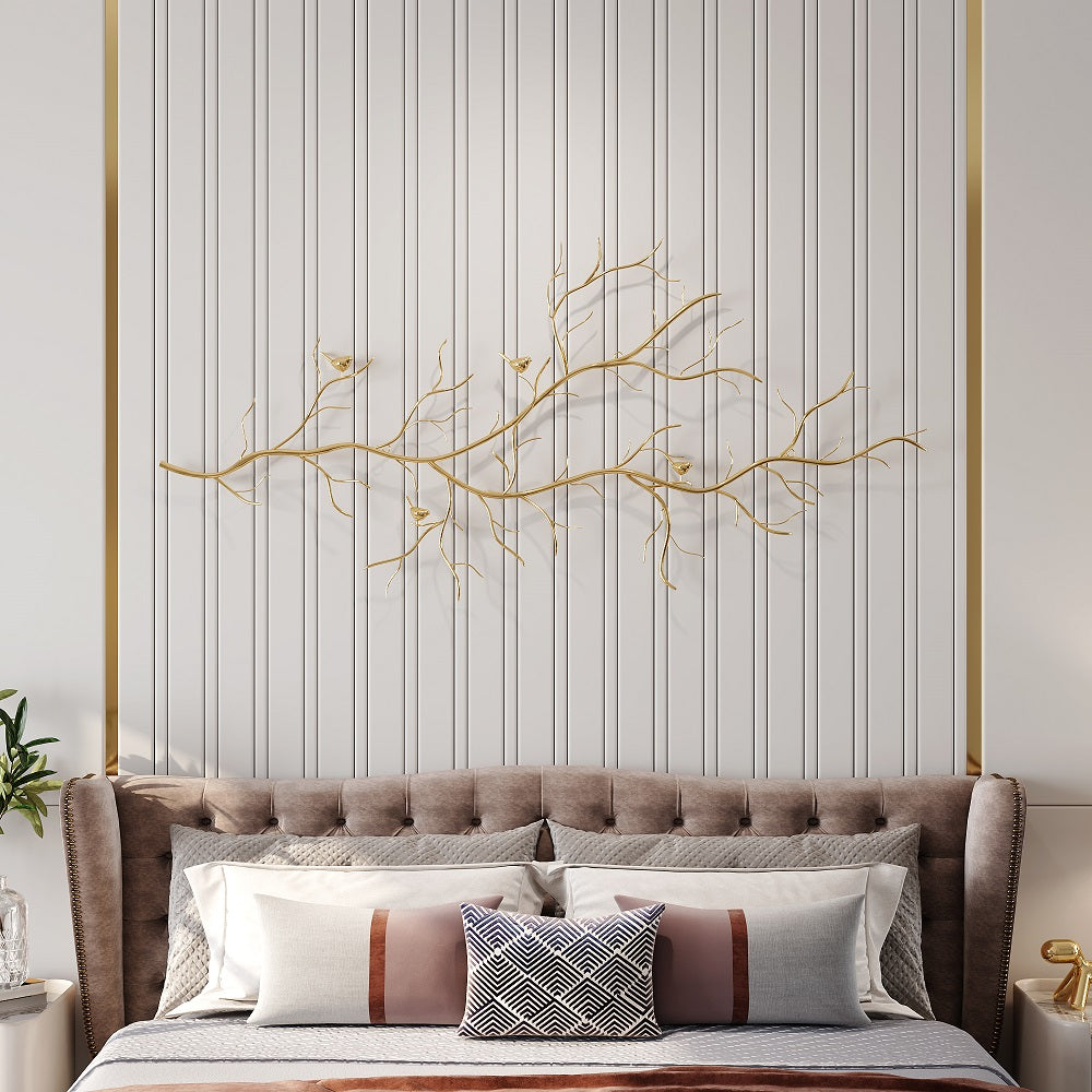 Luxury Creative Metal Branch & Birds Wall Decor Home Art in Gold in Living Room