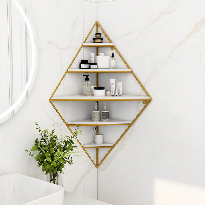 Modern Corner Wall Shelves Triangle Floating Shelves in Gold & White