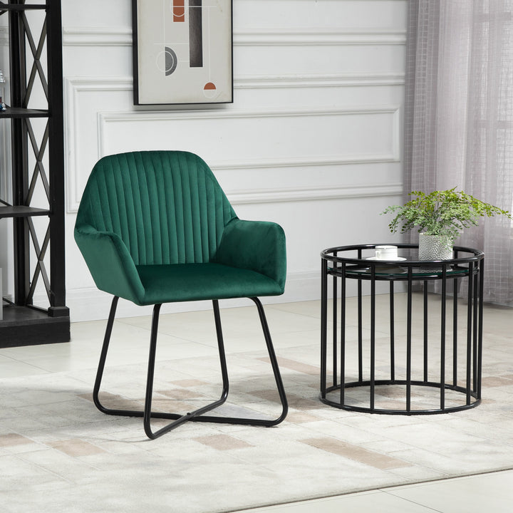 Modern Arm Chair Upholstered Accent Chair with Metal Base for Living Room Green