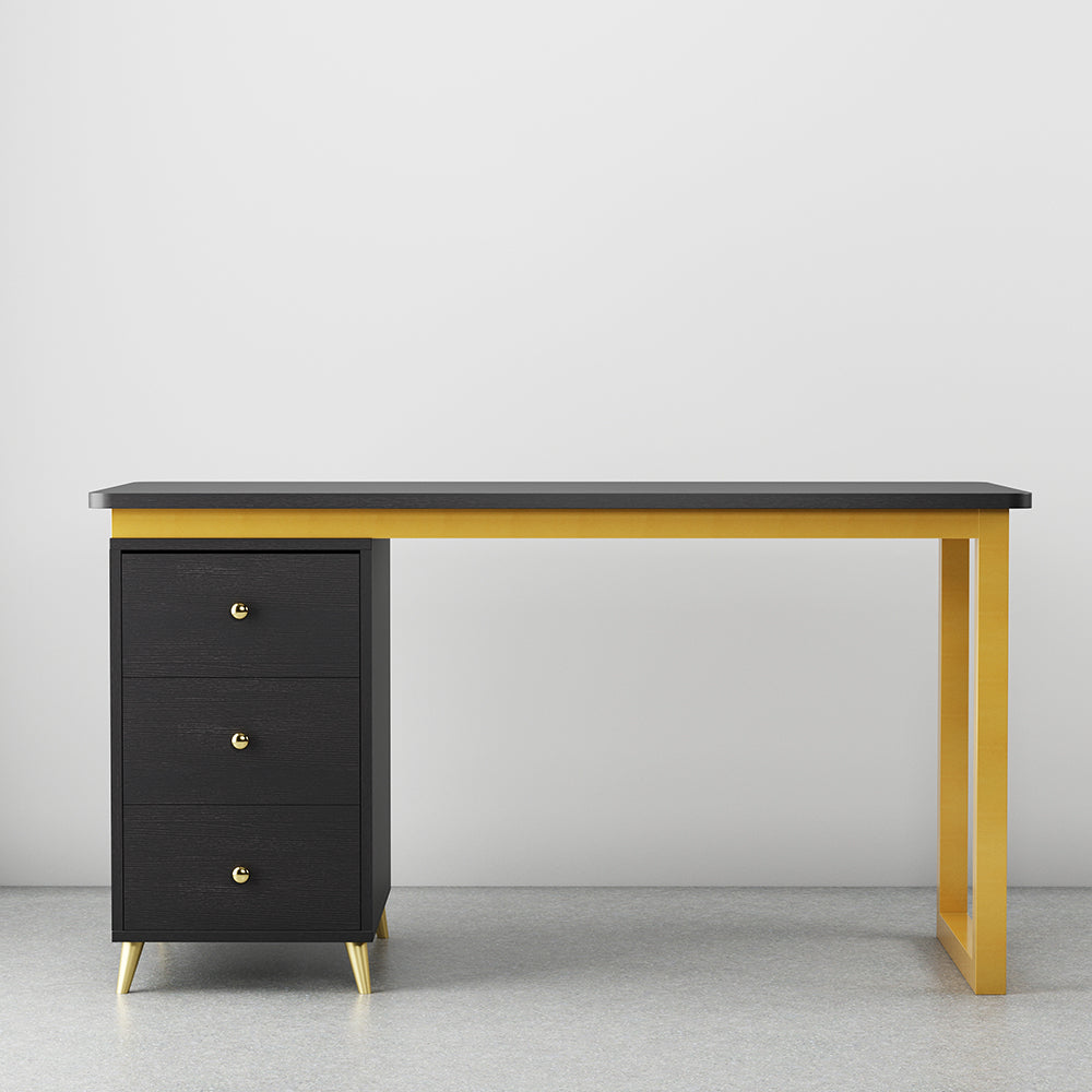 Modern 1400mm Black Wooden Home Office Writing Desk with Drawers in Gold