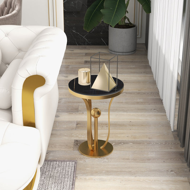 450mm Black Round End Table Modern Side Table with Stream-Lined Metal Pedestal