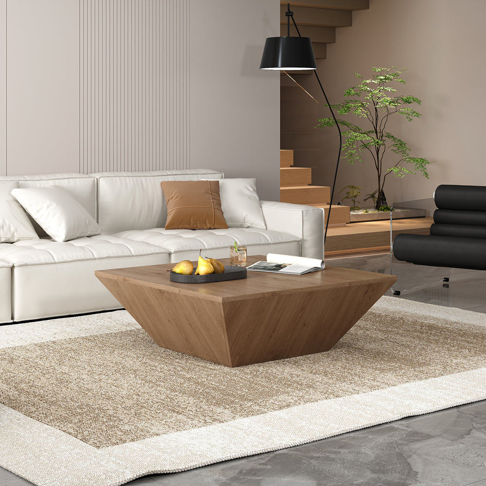 Modern Wood Walnut Coffee Table with Storage Square Coffee Table with 1-Drawer