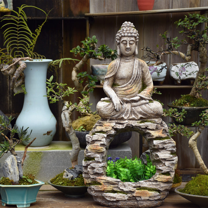 565mm Garden Buddha Statue Outdoor Grey Resin Sculpture Decor Art Flower Pot Planter