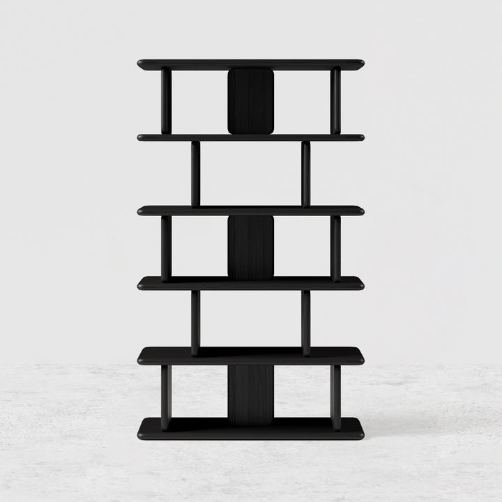 1700mm 5-Tier Black Wooden Bookshelf Japandi Etagere Geometric Bookcase Open Storage