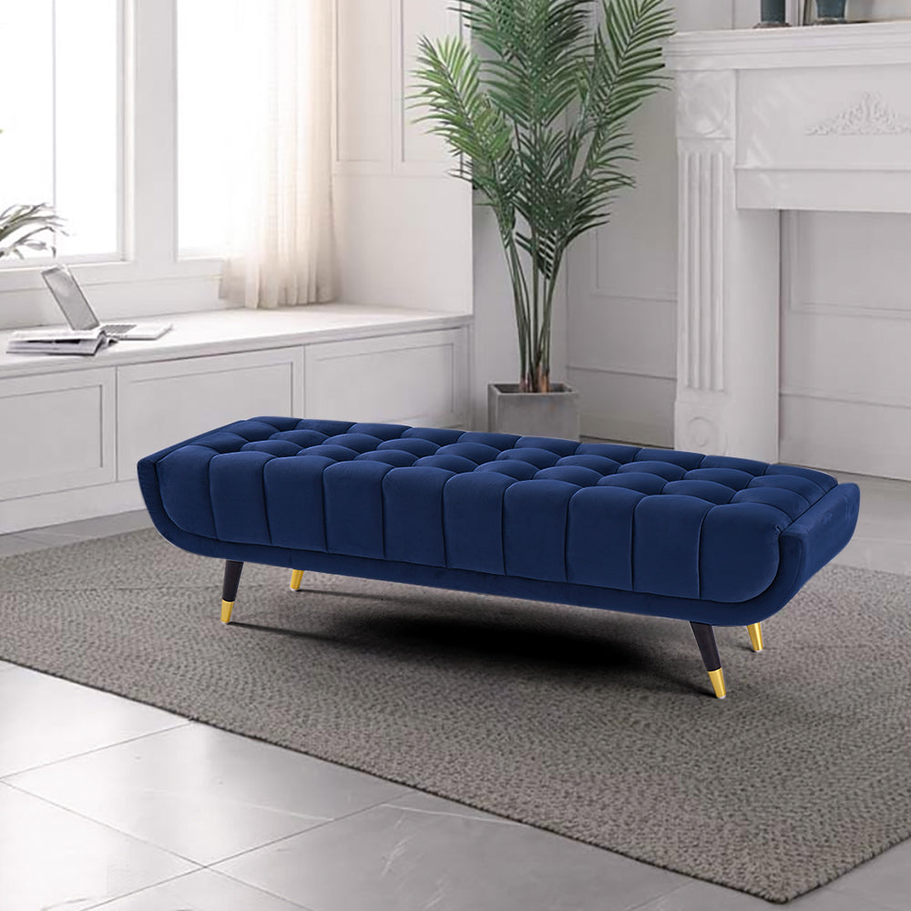 Enoak Modern Blue Bedroom Bench Velvet Upholstery Wooden Legs