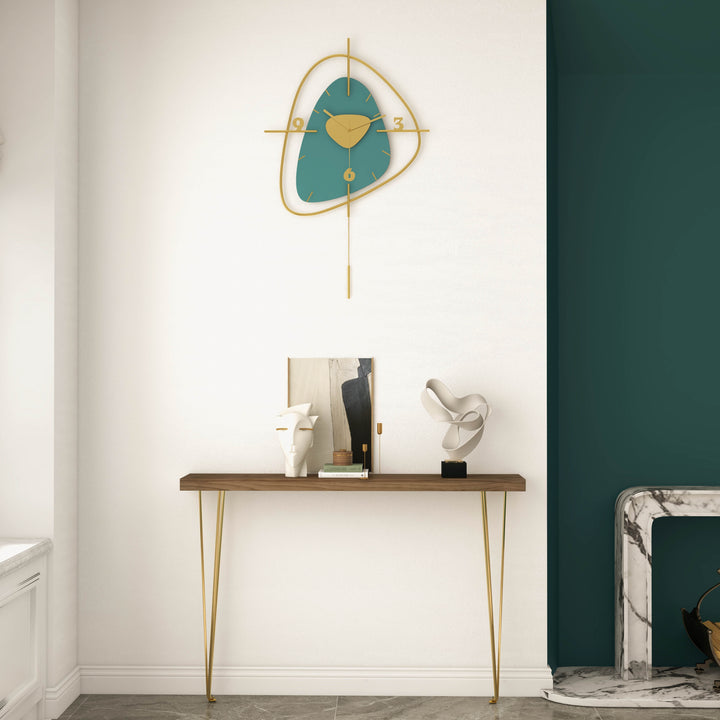 Dark Green & Gold Creative Scandinavian Wall Clock Metal Pendulum Mute Home Decor Clock