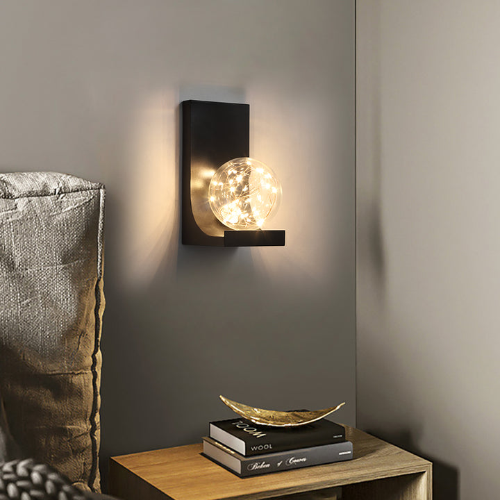 Modern Black LED Wall Sconce Flush Mount with Glass Globe Shade