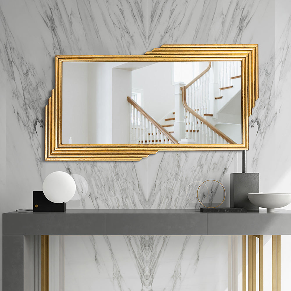 Modern Gold Metal Geometric Wall Decorative Mirror Entrance Rectangular Dressing Mirror