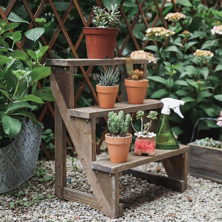 Wooden 3-Tier Plant Pots Stand Ladder Shelf for Outdoor