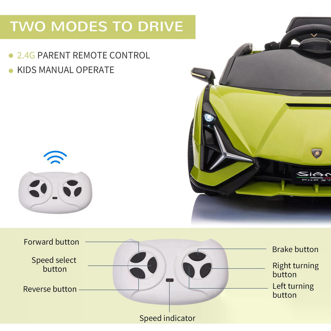 Compatible 12V Battery-powered Kids Electric Ride On Car Lamborghini SIAN Toy with Parental Remote Lights MP3 for 3-5 Years Green