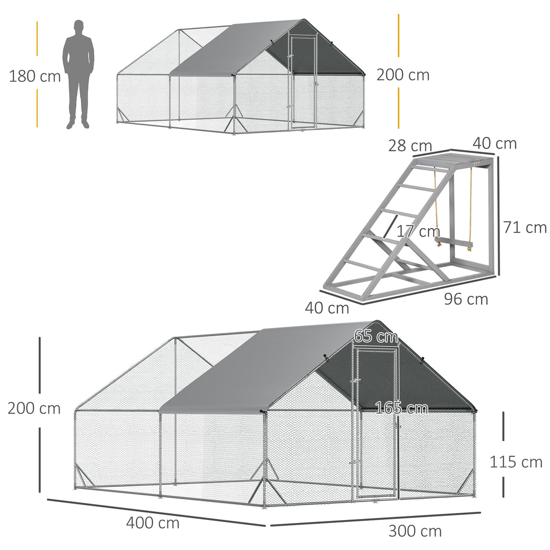 Chicken Run 3 x 4 x 2m with Activity Shelf and Cover