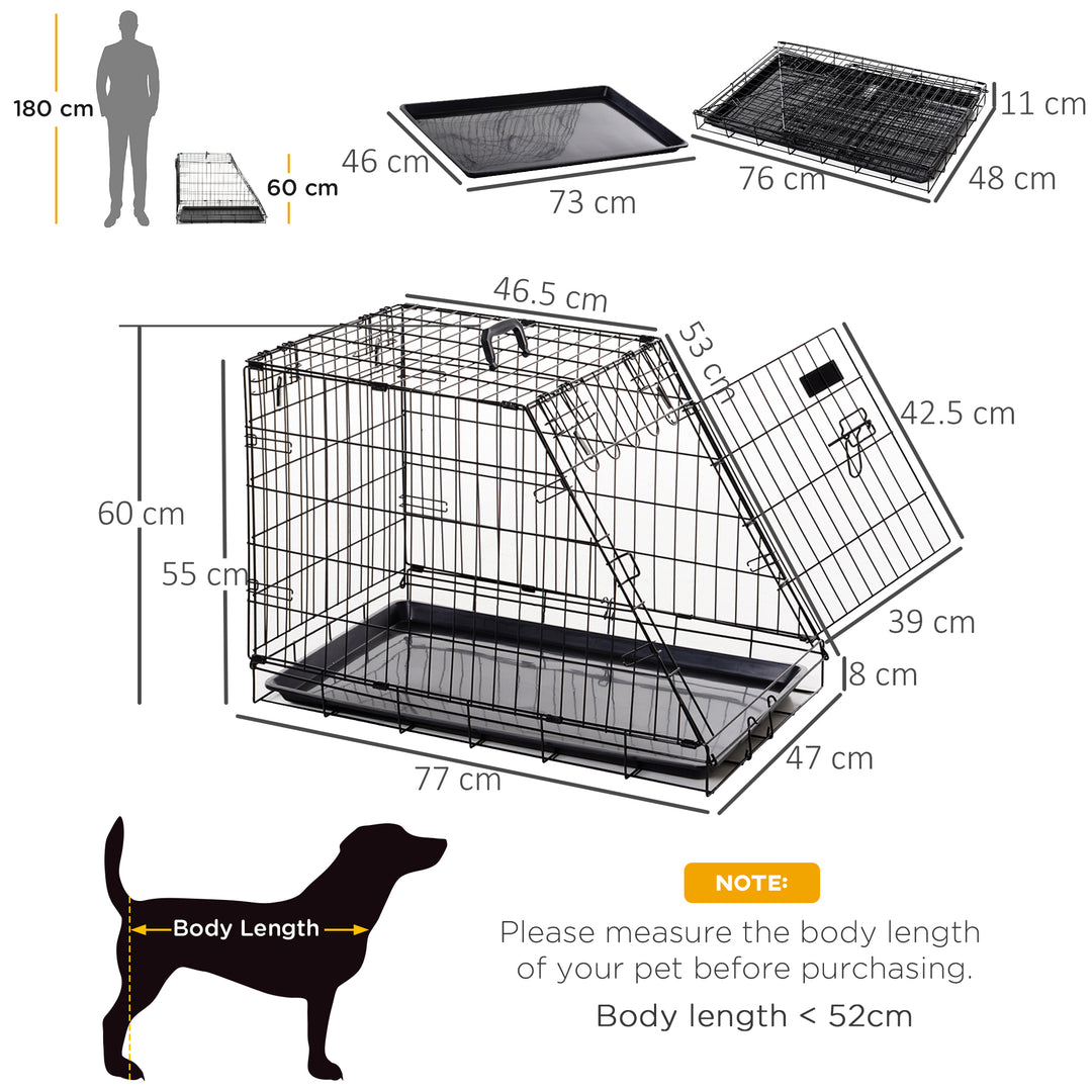 Metal Collapsible Car Dog Cage Crate Transport Folding Box Carrier Handle Removable Tray 77 x 47 x 55cm