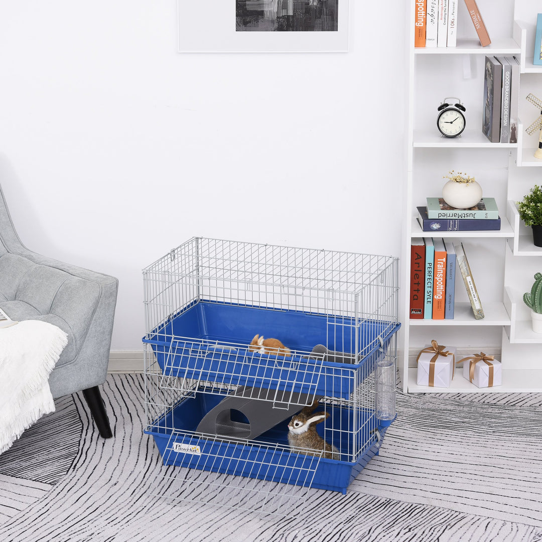 Metal 2-Tier Small Guinea Pigs Hutches Blue