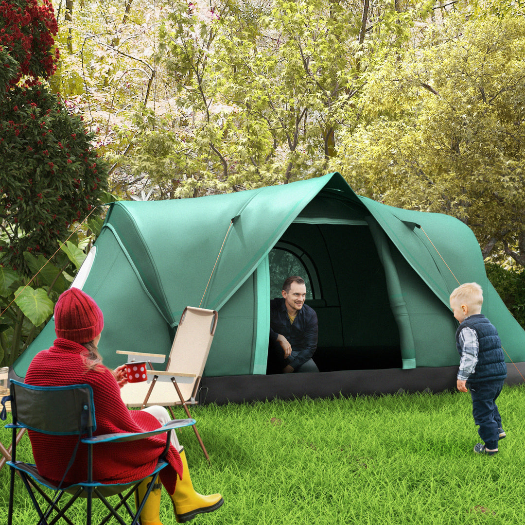 5-6 Man Dome Camping Tent Hiking Shelter UV Protection 3000mm Water Resistant Tunnel Tent - Dark Green