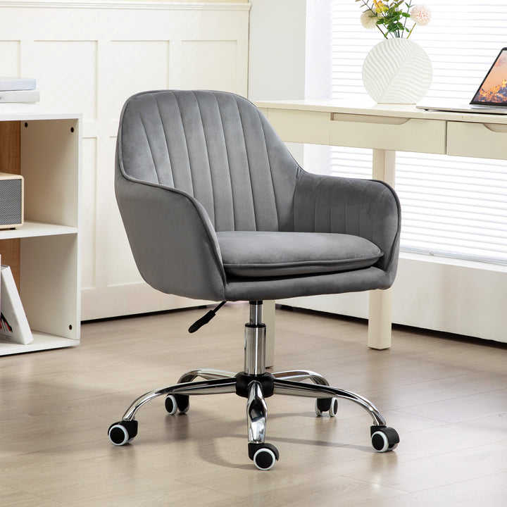 HOMCOM Velvet-Feel Swivel Desk Chair, Grey