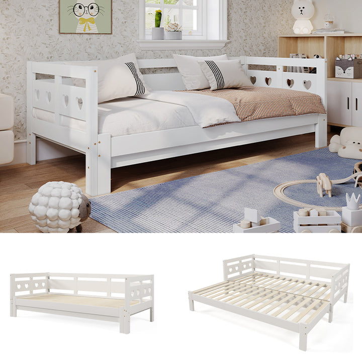 Heart-Shaped Wooden Daybed Frame with Pull-Out Trundle