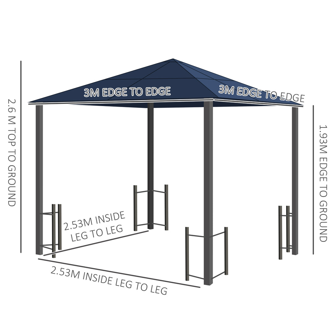 3 x 3(m) Hardtop Gazebo Canopy with Polycarbonate Roof