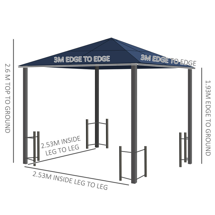 3 x 3(m) Hardtop Gazebo Canopy with Polycarbonate Roof