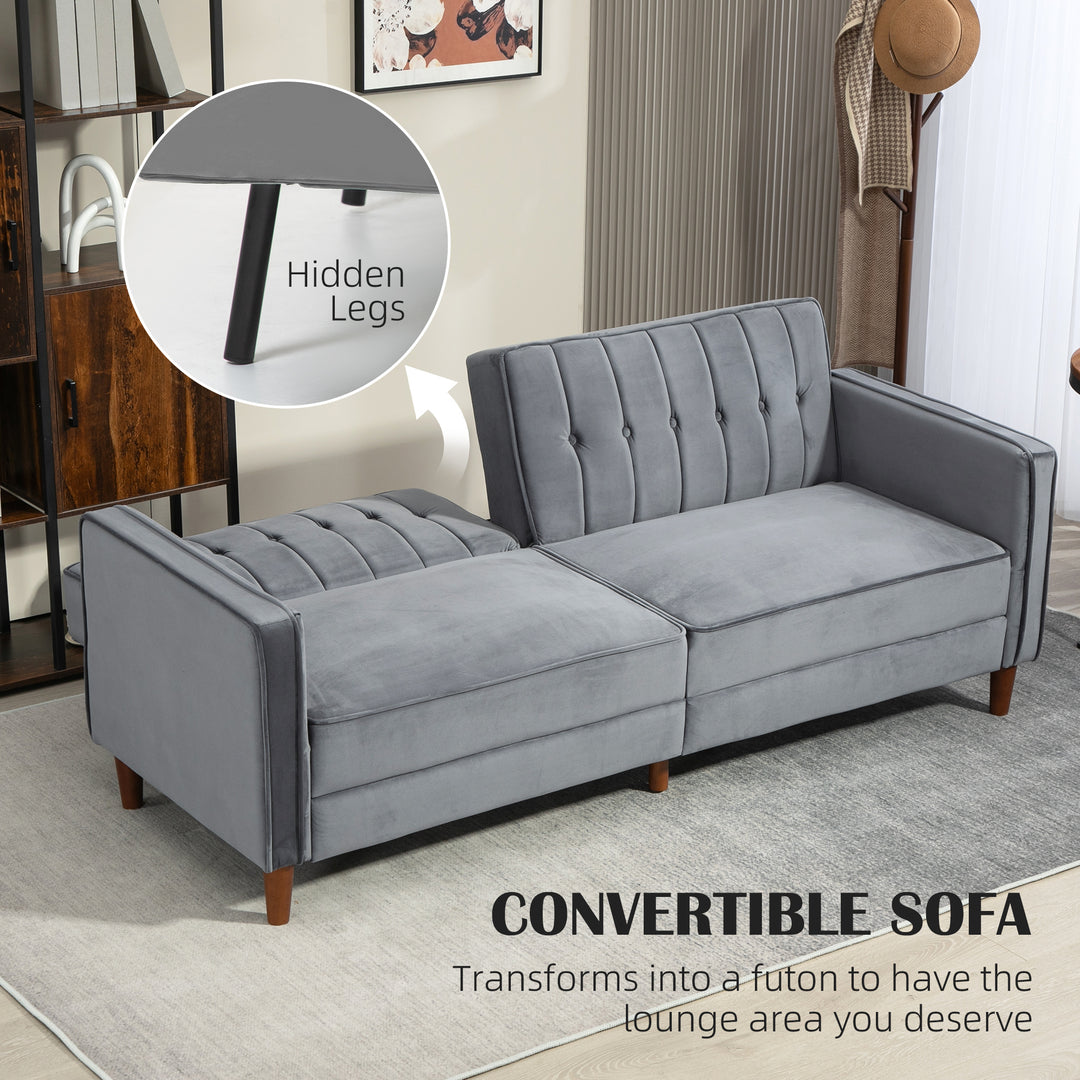 Velvet-Feel Three-Seater Sofa Bed - Dark Grey