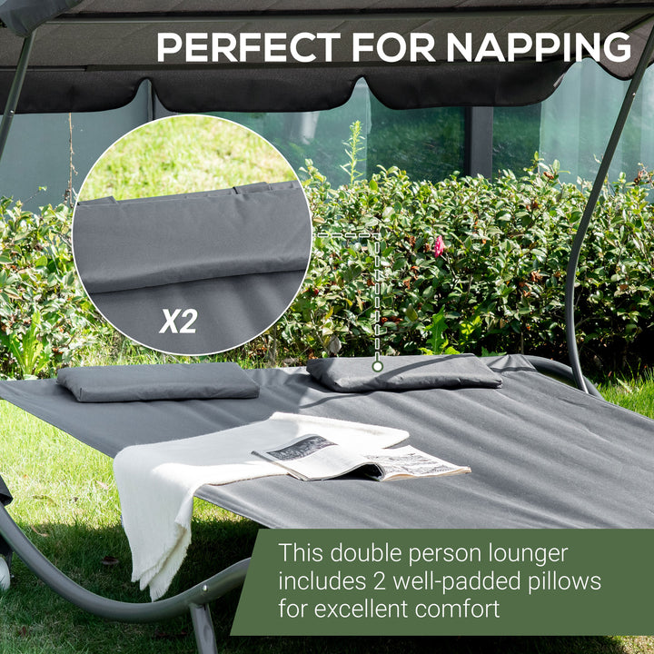 Patio Double Hammock Sun Lounger Bed w/ Canopy Shelter