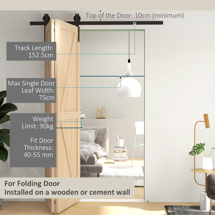 5FT/152.5CM Bi-Folding Sliding Barn Door Hardware Track Kit