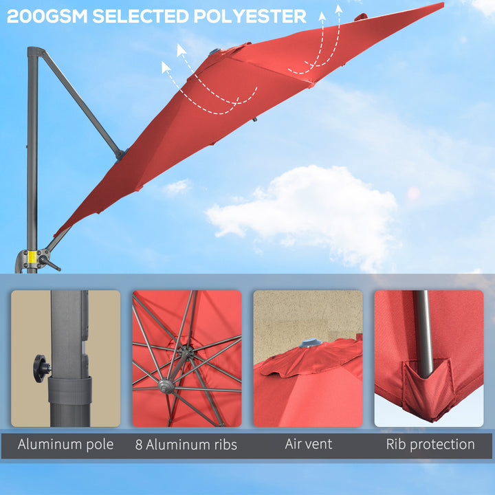 3 x 3(m) Cantilever Parasol with Cross Base Crank Handle - Wine Red