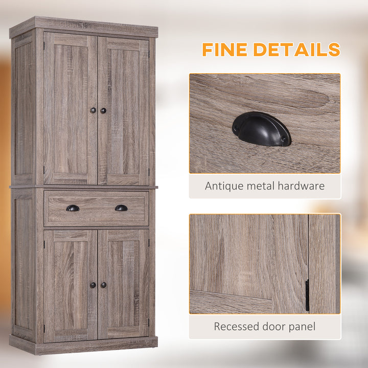 Traditional Colonial Freestanding Kitchen Cupboard Storage Cabinet - 76L x 40.5W x 184H (cm) Dark Wood Grain