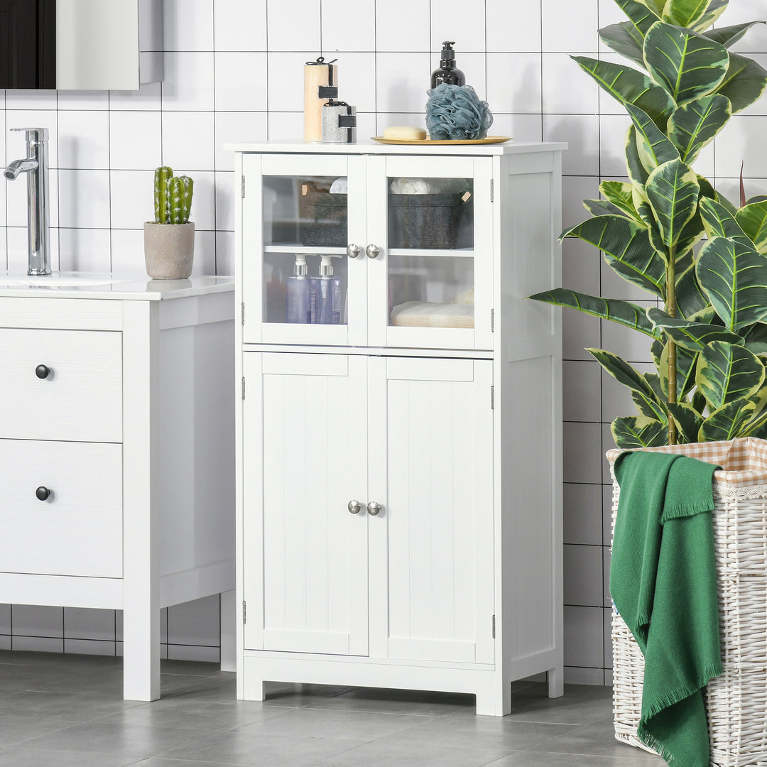 Kleankin Bathroom Floor Storage Cabinet w/ Tempered Glass Doors & Adjustable Shelf