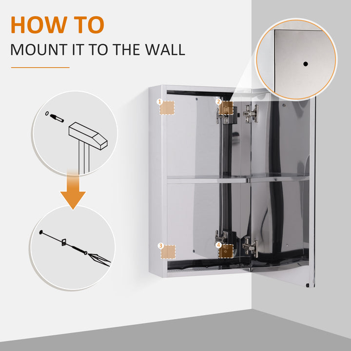 HOMCOM Stainless Steel Wall-mounted Bathroom Mirror Storage Cabinet 300mm (W)