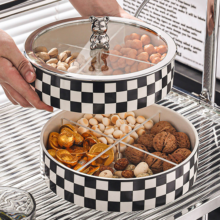 Modern 225mm Divided Serving Tray with Lid 2 Tiered Snack Tray Food Storage Containers