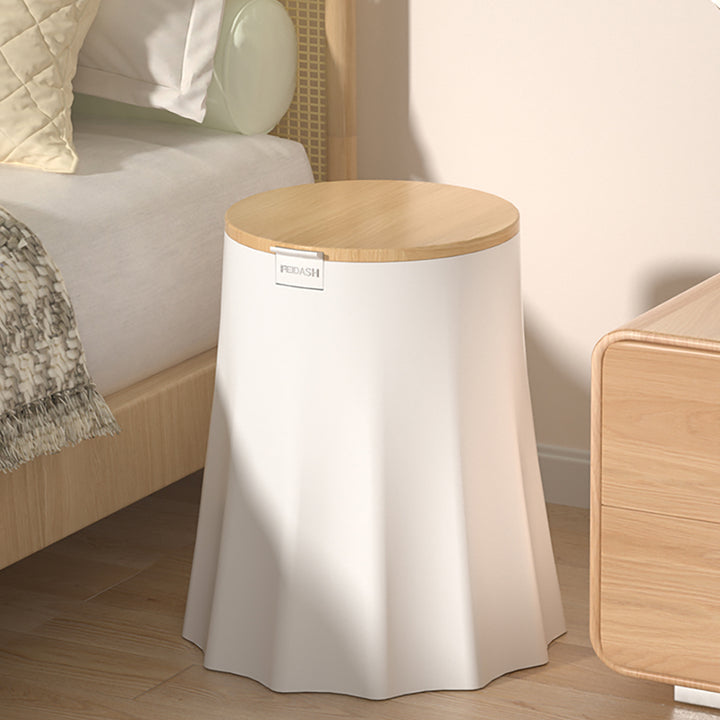 Plastic White Tree Stump Rubbish Bin with Wood Grain Lid for Bathroom