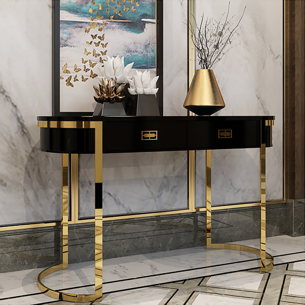 1000mm Black Modern Console Table with Drawers and Double Stainless Steel Sled