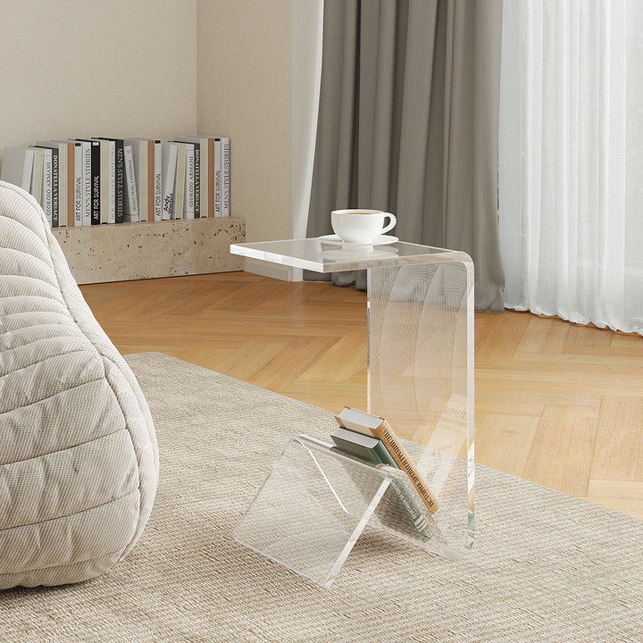 C-shaped End Table with Storage Transparent Acrylic Small Space Side Table